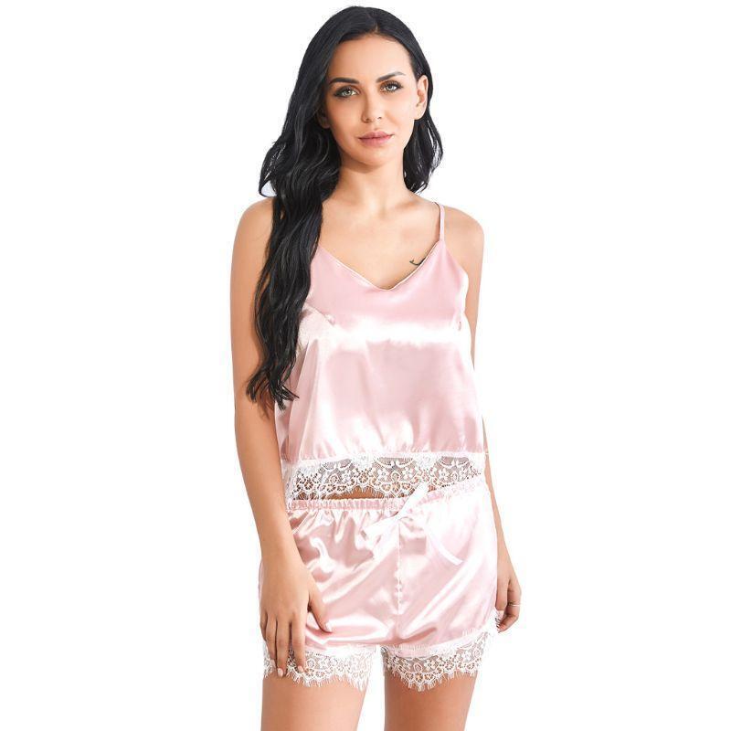 Women's Silk Lingerie Set Floral Lace Bra V-Neck Cami Top
