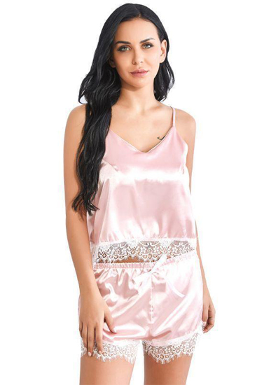 Women's Silk Lingerie Set Floral Lace Bra V-Neck Cami Top