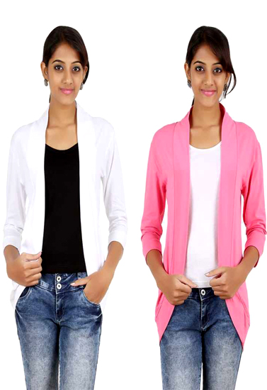 Solid Pink white front packet shrug value pack