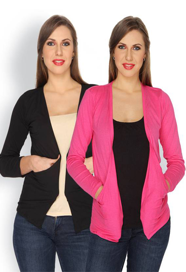 Solid Pink Black Front Pocket Shrugs Value Pack