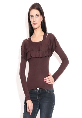 Women's Full Sleeve Brown Viscose Top 1