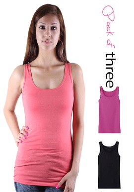 3-Pk Wholesale Lot Of Cotton Stretch Round Back Tank Top