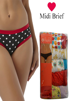 Hushh Pack Of 5 Pairs Of Cotton-Rich Midi Briefs
