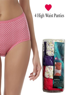 Hushh Simply Basic Cotton Stretch High Waist Brief , 4pk