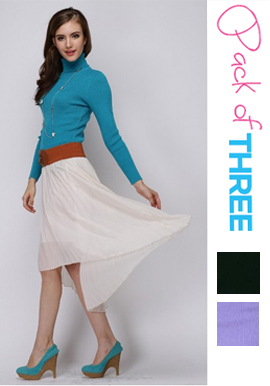 Wholesale 3 Piece Lot Women's Turtle Neck Rib Trim Sweater