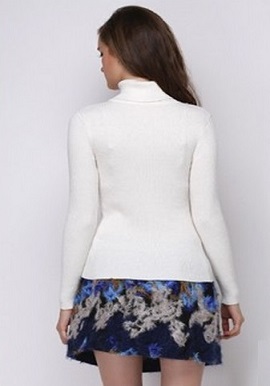 Women's Soft Cashmere High Neck White Wool Sweater 1