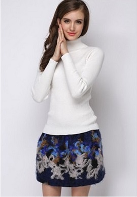 Women's Soft Cashmere High Neck White Wool Sweater 2