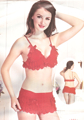 Red Hot Frilled 2 Piece Bridal Lingerie Set