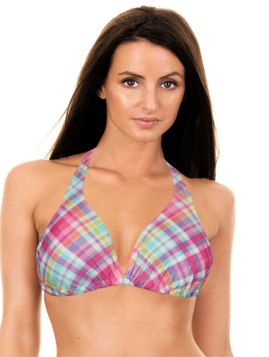 Women's Multi Check Triangle Bikini Top