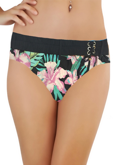 Lady's Black Floral Print Bikini Bottom