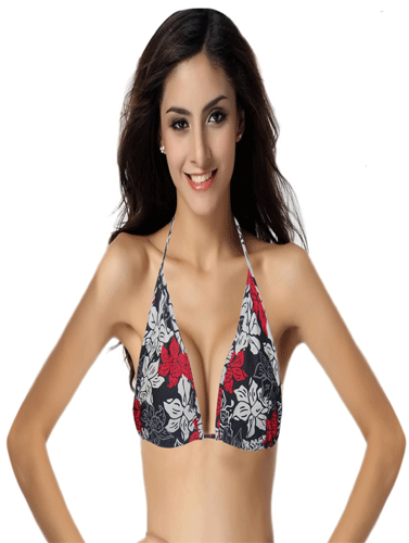 Lady's Multi Flower Print Beach Bikini Halter Top