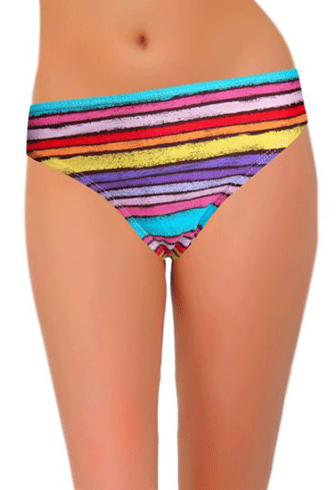 Okay Multi Color Strips Comfy Bikini Bottom