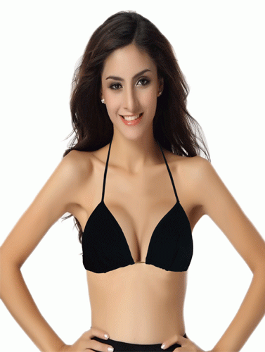Women's Plain Black Tri Halter Beach Bikini Top