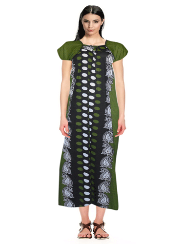 Dark Green Printed Full Length Nighty