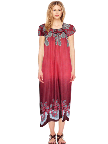 Red Floral Print Full Length Nighty