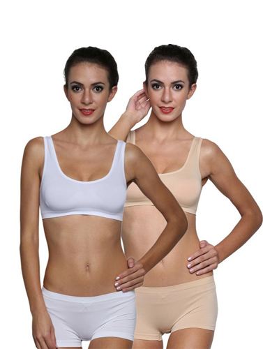Seamless Stretchy Beige White Sports Bra Set 2-Pack