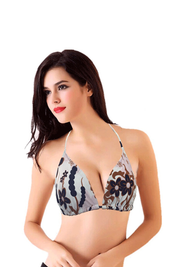 Ladies White Retro Print Halter Bikini Bra(Sold Out)