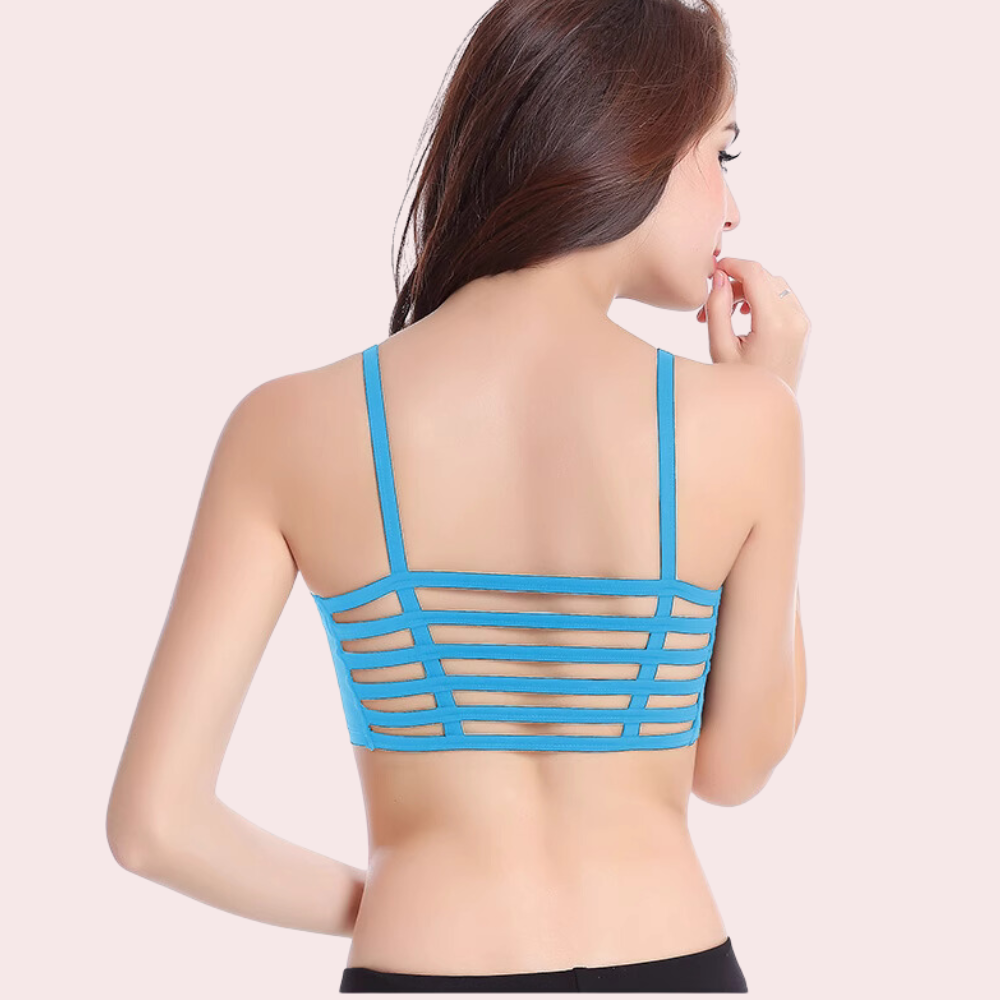 Fashionable Blue Smooth Cup Strappy Cage Bra