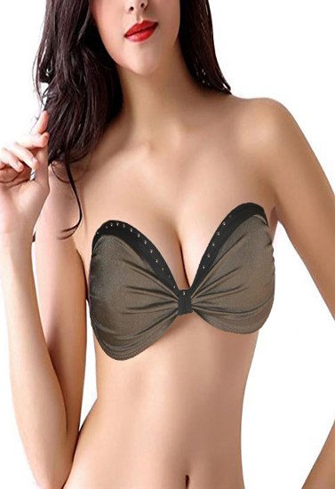 Selene Pale Grey Metallic Beads Bandeau Strapless Bra