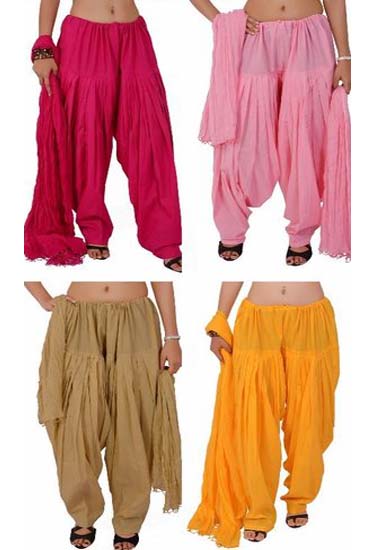 4 Readymade Pleasant Cotton Patiala Salwar