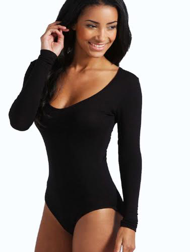 "Go Sport" Black Long Sleeve One Piece Swimsuit