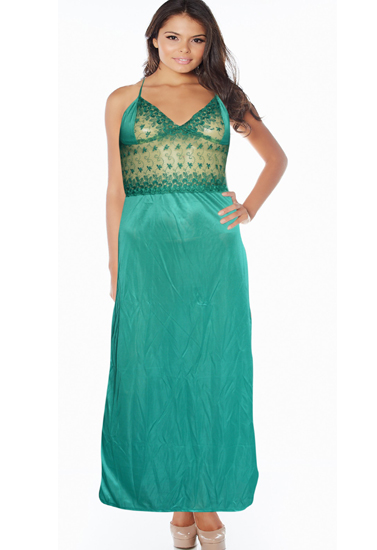 Ladies Halter Sheer Satin Nighty With Floral Embellished Lace