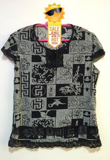 Ladies Black & Grey Mixed Print Loose Fit Top