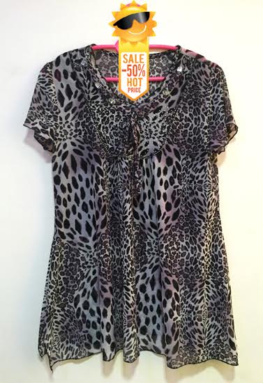 Ladies Sheer Sexy Animal Printed Plus Size Top