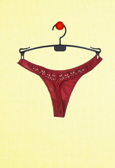 Aubade Hot Red With Back Beads Detail Tanga Thong (sold out)