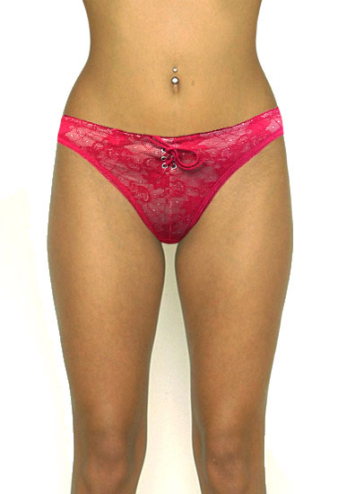 ♥Red Sheer Lace Front Tie Knot Style Thong