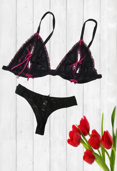 Women's Ultra Sexy Lace Hollow 2 Pieces Open Bust Bra Panty Set