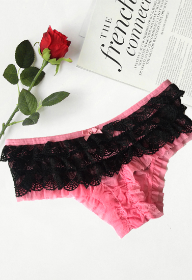 Kayser Sexy Black & Pink Lace Ruffle Boyshorts Panty (sold out)