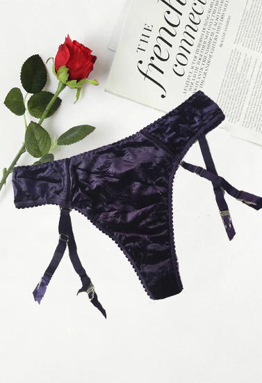Marlon Purple Velvet Thong With Attached Detachable Garters(sold out)