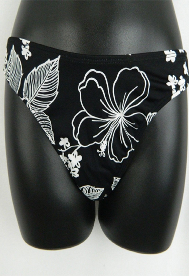 Ladies Black & White Floral Print Swim Bikini Brief