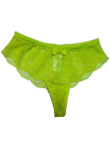 ICI & Maintenant Women's Lime Color Floral Lace Ruffle Cheeky Bottom