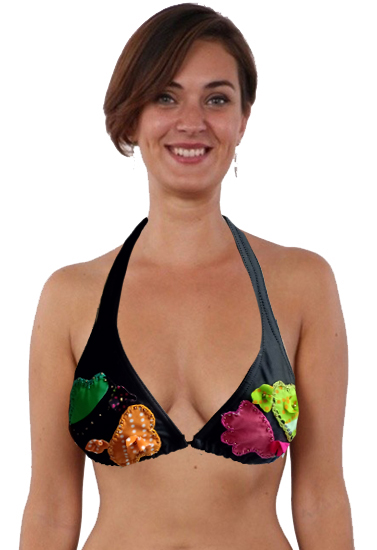 Floral Cut Out Embroider Style Triangle Halter Swim Top