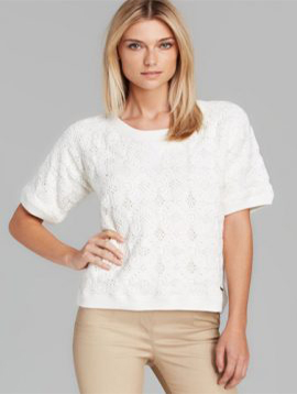 Ladies White Crotch Knit Short Sleeve Top