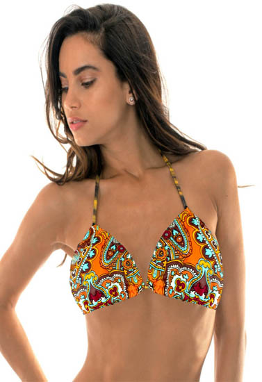 "COMFY" Orange Paisley Print Halter Bikini Top