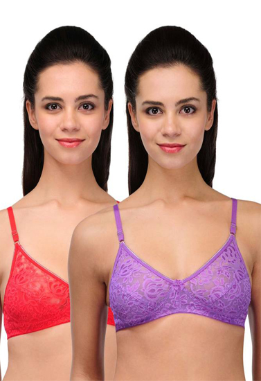 Pack Of 2 Purple Red Romantic Love Lace Bra