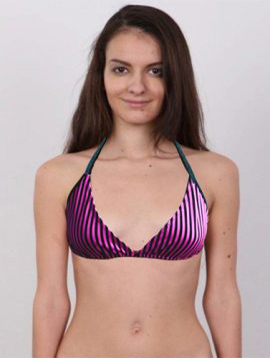 Women's Black & Purple Stripe Plus Size Halter Bikini Bra