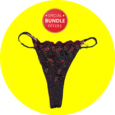 Sets of 2 Black Front Ribbon with flowered Thong