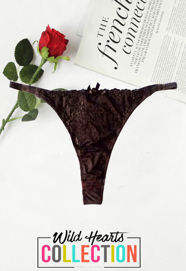 H & M  floral Emroidered Black Thong
