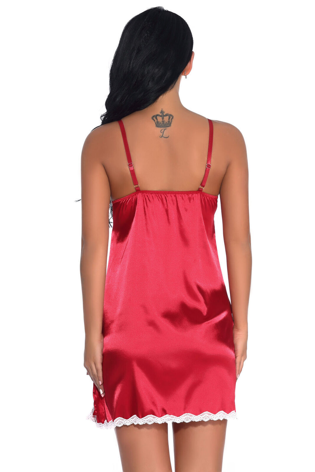 Lace trim 100% silk satin babydoll nightwear