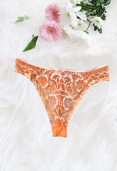 Sexy Keyhole Orange Embroidery Lace Thong(Sold Out)