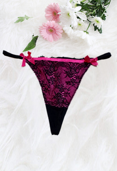 Co-Ordinates Black & Pink Lace Plus Size G-String