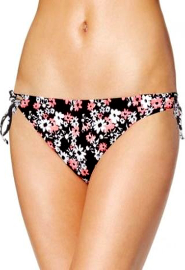 "California Waves" Black Floral Print Bikini Bottom
