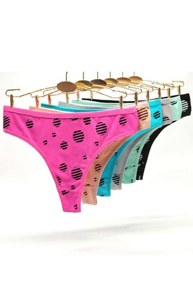 6 PACK PURE COTTON PRINTED THONG PANTIES