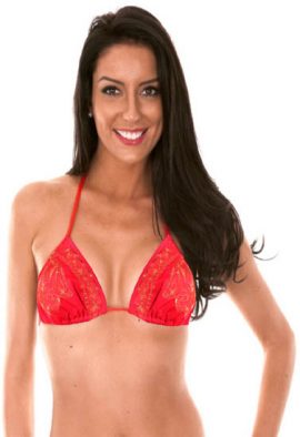 “COMFY” Cute Red With Golden Print Halter Beach Bra