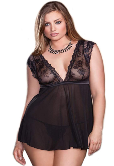 Plus Size Flirty seethrough babydoll nightwear