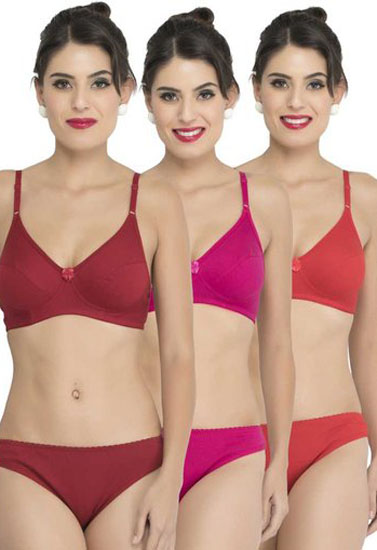 "Breathable" cotton bra panty set ( 3 Pack )